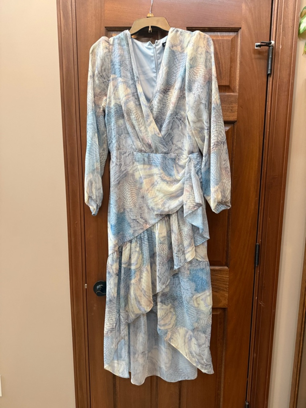 Steve Madden Blue and Cream High-Low Wrap Dress